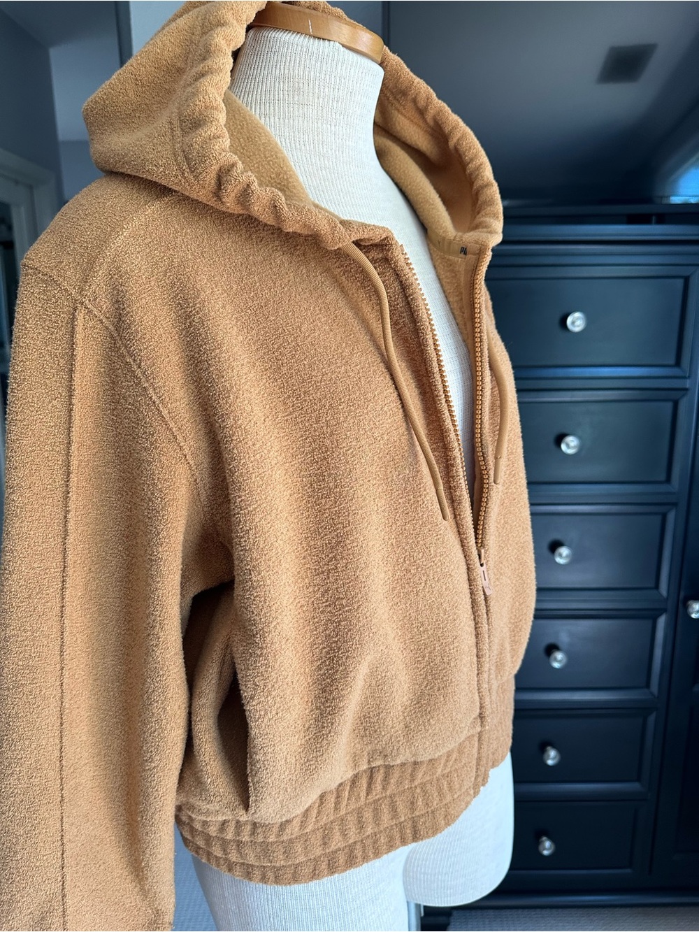 Puma women’s tan zip-up cropped terrycloth hoodie jacket, size large - Picture 5 of 12